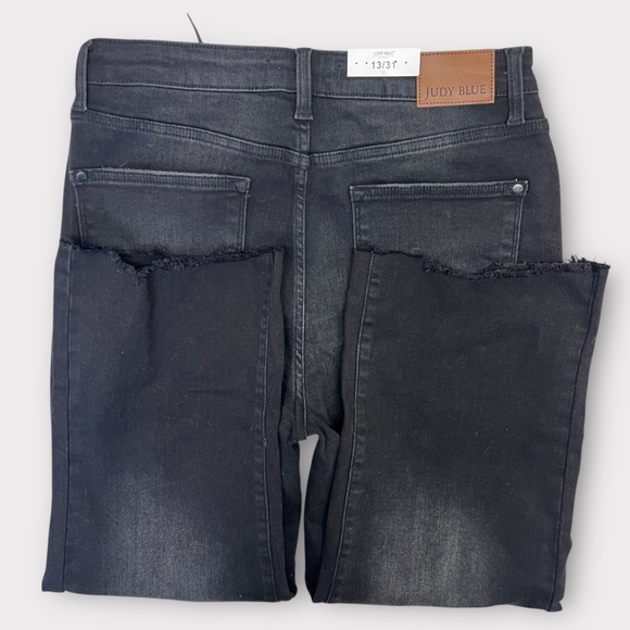 Judy Blue Jeans Womens 13/31 Black High Waist Wide Crop Raw Hem Denim Stretch - Picture 4 of 9